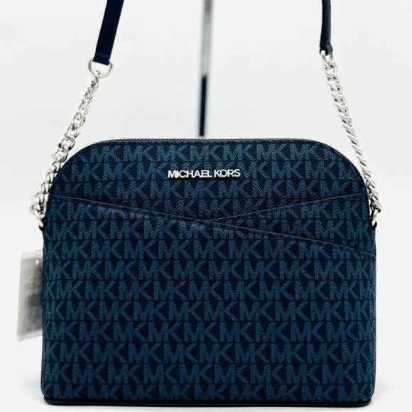 Michael Kors Medium Dome Jet Set Travel Xbody Bag Admiral Navy Blue - Picture 1 of 11